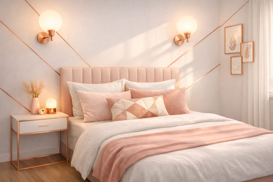 chambre rose cuivré